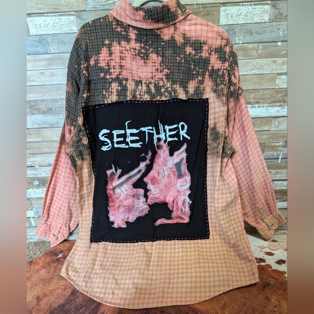 Seether Upcycled Dip Dye Bleach Flannel Shirt